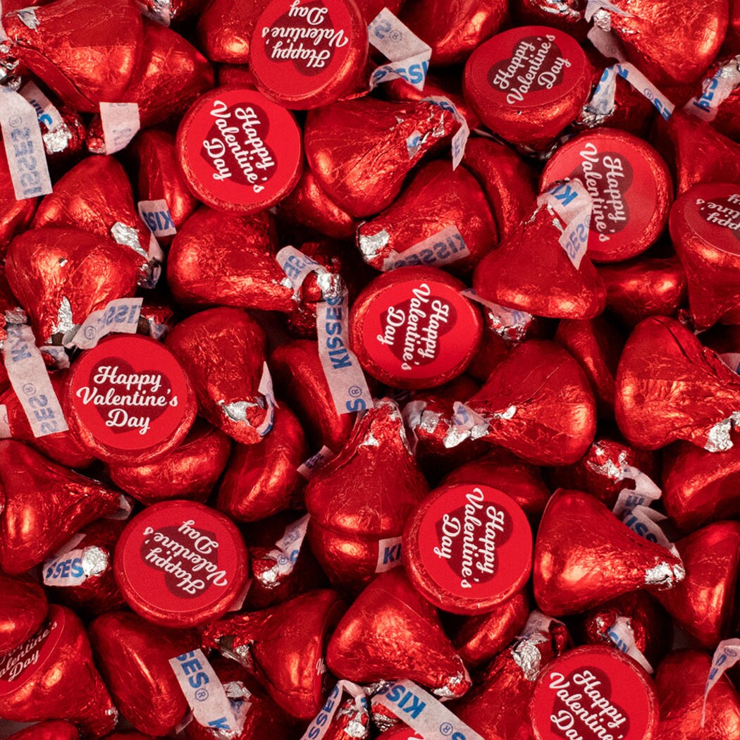 85 Pcs Valentine's Day Candy Chocolate Hershey's Kisses Bulk (13.6oz) - Script Heart