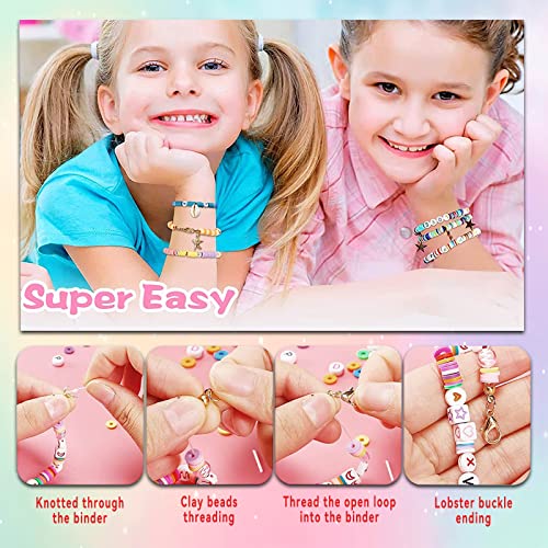 Flat Clay Beads for Jewelry Bracelet Making Kit, 6mm Flat Polymer Heishi Beads DIY Arts and Crafts Kit with Smiley Face Letter Bead,Gifts Toys for Girls Age 6-12