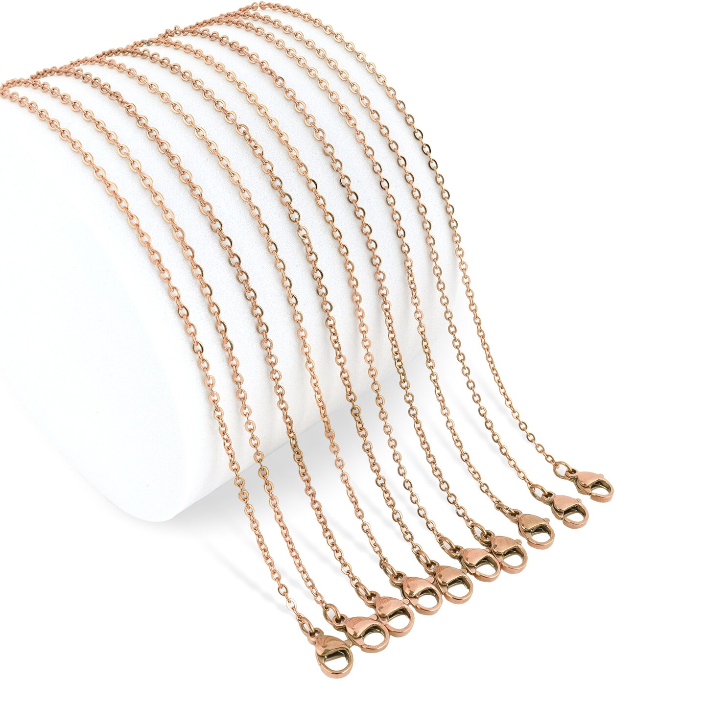 10 Pack - Rose Gold 20&#x22; Stainless Steel Loop Chain Necklace