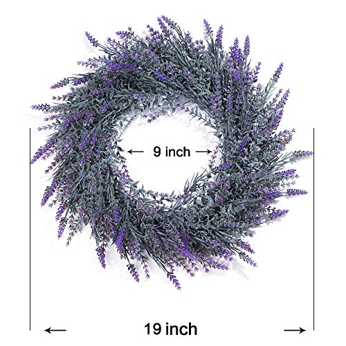 18 inches Lavender Wreaths for Front Door, Artificial Farmhouse Wreaths for Wall Window Party Wedding Decor Indoor Outdoor Spring Summer Fall Decoration for Home