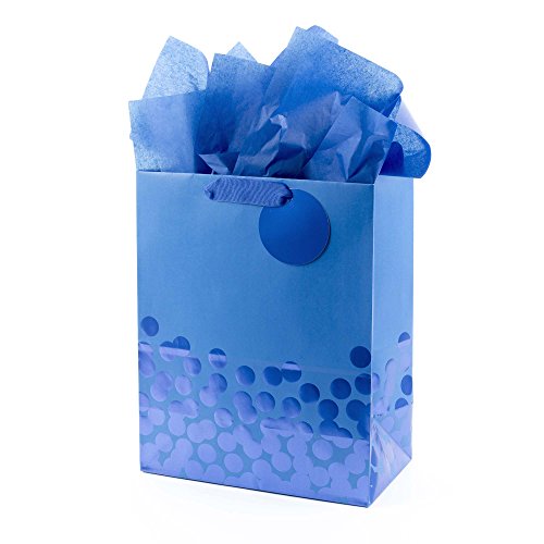 Hallmark 13&#x22; Large Gift Bag with Tissue Paper (Blue Foil Dots) for Hanukkah, Christmas, Birthdays, Fathers Day, Graduations, and Baby Showers