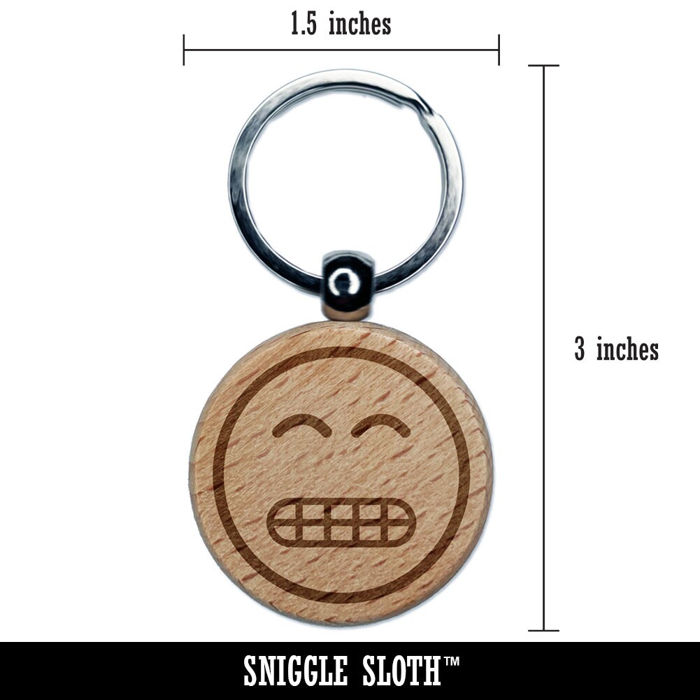 Grimace Face Sheepish Emoticon Engraved Wood Round Keychain Tag Charm