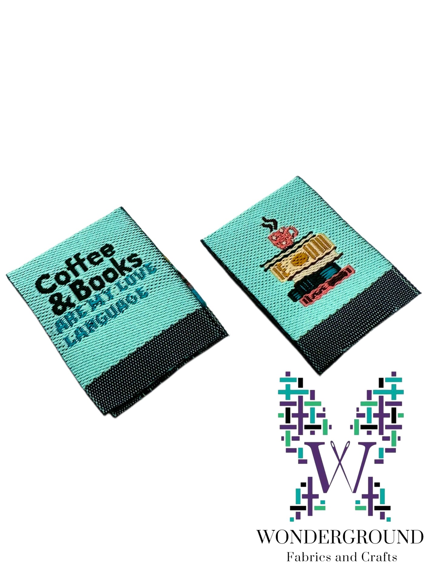 Coffee &#x26; Books Premium Woven Tags / Labels