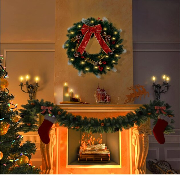 Christmas Wreath Holiday Decor with Battery Powered Lights