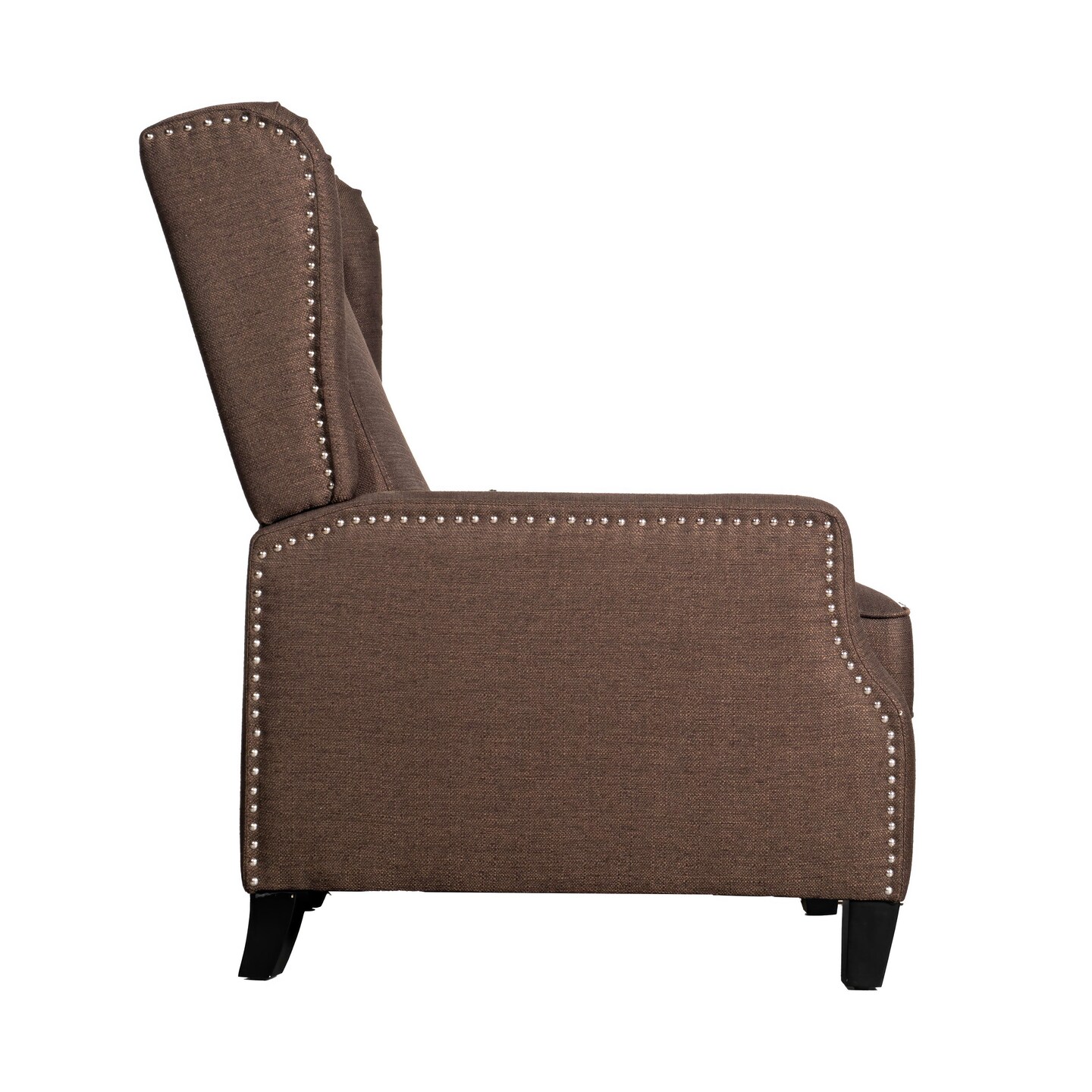 Emma and Oliver Leeds Fabric Upholstered Easy Push Back Recliner - Classic Wingback Design with Nailhead Accent Trim and Footrest