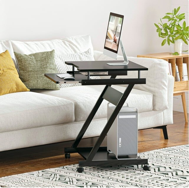 Z-Type Laptop Desk Mobile Standing Laptop Cart Small Workstation with Keyboard Tray Work Stand for Small Space (Black)