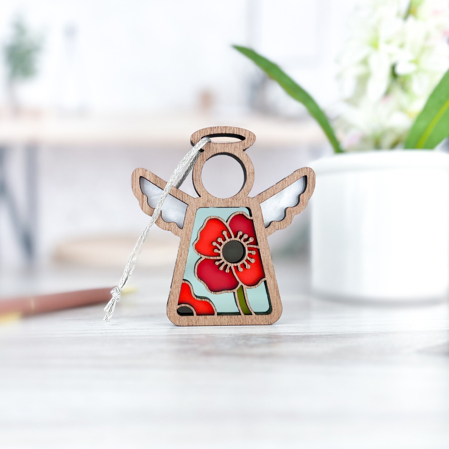 3.5&#x22; (H) Poppy Ornament - Handcrafted in Texas - Mother&#x27;s Angels&#xAE; Figurine - Mother&#x27;s Day Gifts