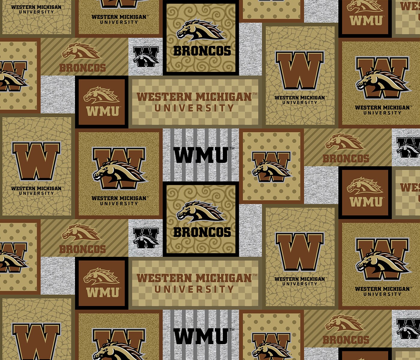 Sykel Enterprises-Western Michigan University Fleece Fabric-WMU Broncos College Patch Fleece Blanket Fabric-Sold by the yard