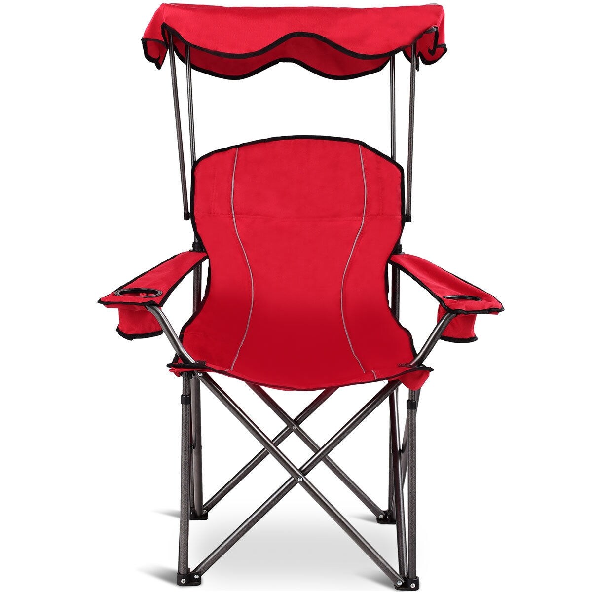 Folding Camping Chair with Sun Canopy,with Cup Holder for Beach