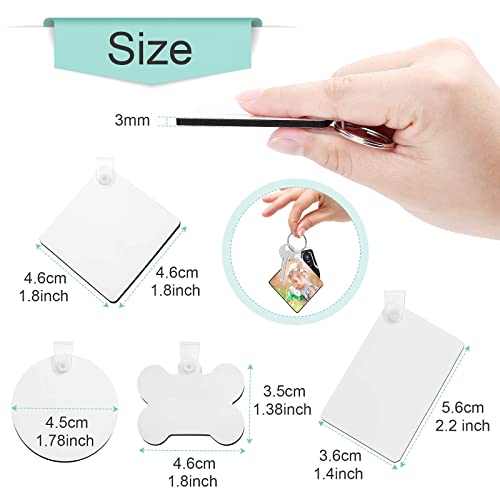 120 Pieces Sublimation Keychain Blanks Bulk, DIY MDF 4 Shape Sublimation Blank Keychain with Keyrings, unisex-adult Double-Sided Printed Heat Transfer Keychain, White