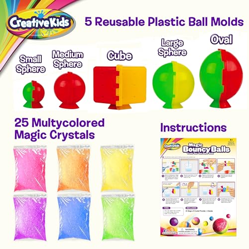 Magic Bouncy Balls - DIY STEM Toys - Science Kit for Kids - 25 Multicolor Bags & 5 Molds Makes Up to 43 Balls