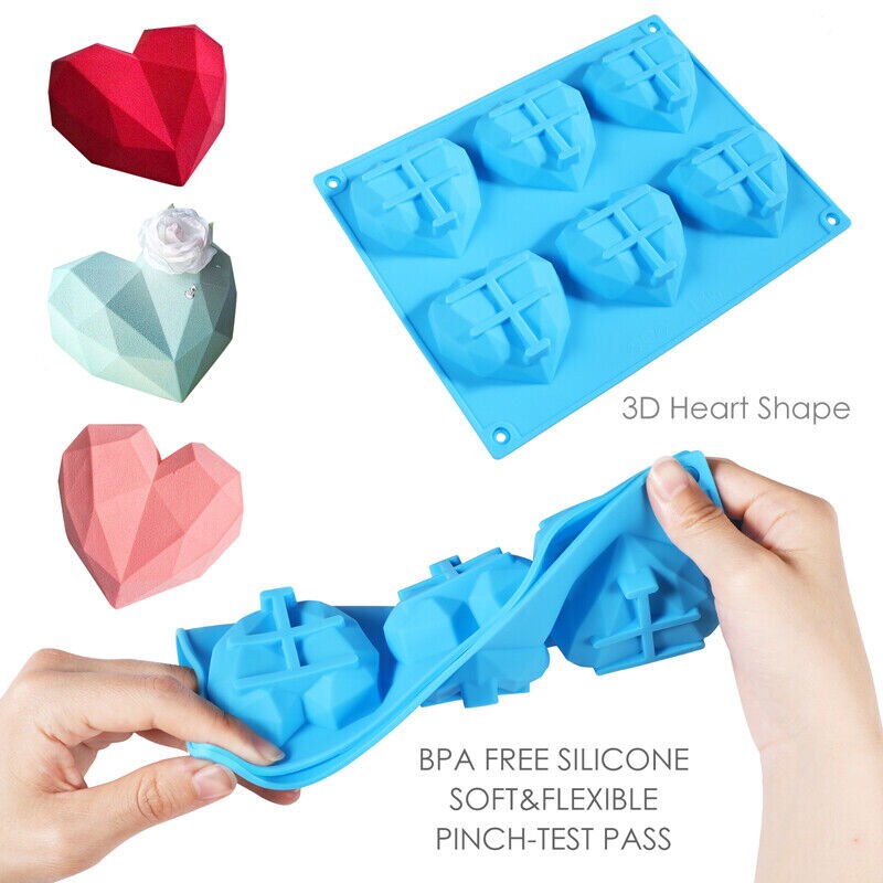 Kitcheniva 3D Heart Shape Cake Mould Silicone DIY Molds 3 Pcs