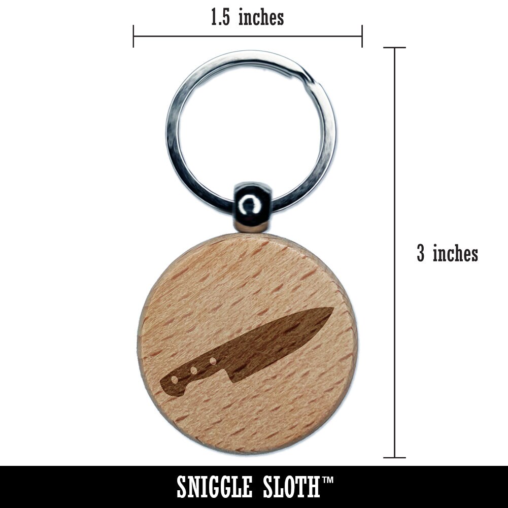 Chef Knife for Cooking Engraved Wood Round Keychain Tag Charm