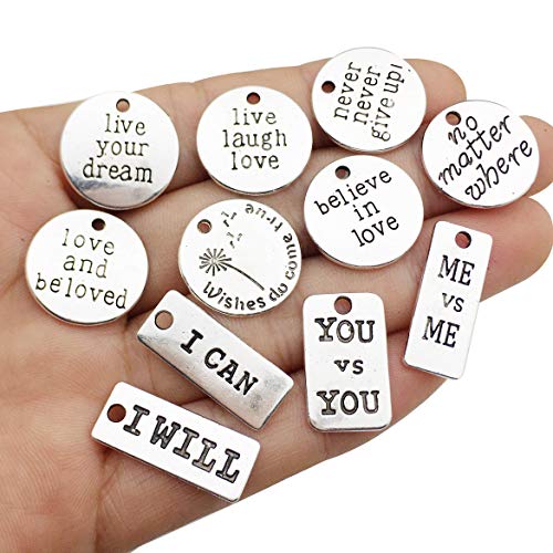 iloveDIYbeads 30pcs Inspiration Words Charms Craft Supplies Mixed Pendants Beads Charms Pendants for Crafting, Jewelry Findings Making Accessory for DIY Necklace Bracelet (M044)