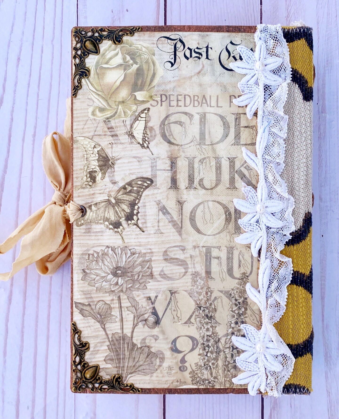 ナチュラルアンティークなジャンクジャーナル　ファブリック　フランス　花や自然　蝶 ナチュラルアンティークなジャンクジャーナル ファブリック