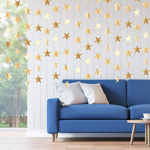 Glitter Star Garland Banner Decoration, 130 Feet Bright Star Hanging Bunting Banner Backdrop for Engagement Wedding Baby Shower Birthday Christmas Party Decor (Champagne Gold)