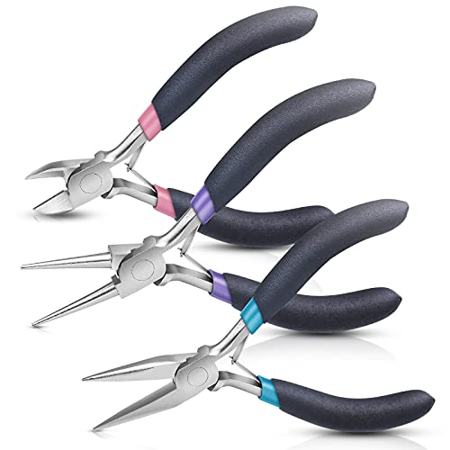 Jewelry Pliers Set, Paxcoo 3Pcs Jewelry Making Tools Kit includes Needle  Nose Pliers, Round Wire Cutters for Supplies, Wrapping, DIY Crafts, Beading