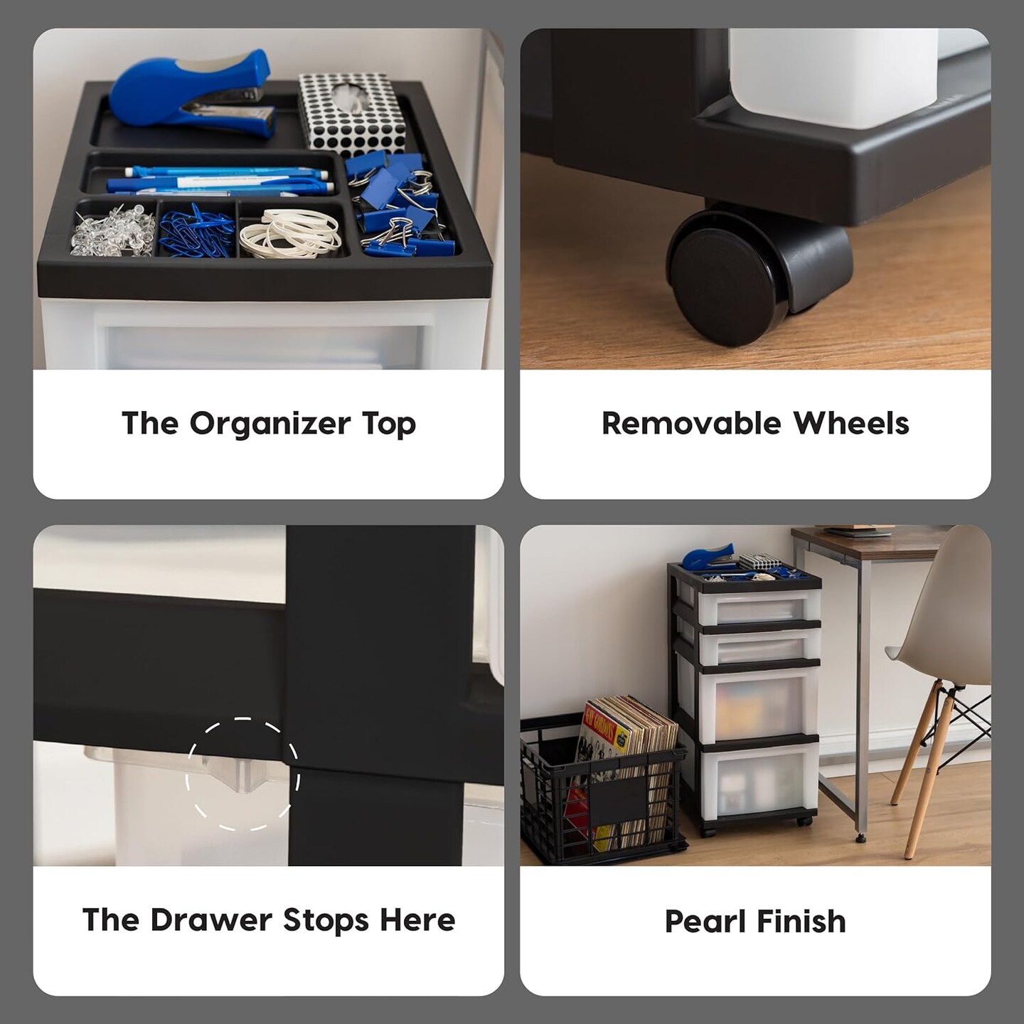 IRIS USA Plastic Rolling Storage Cart with Drawers