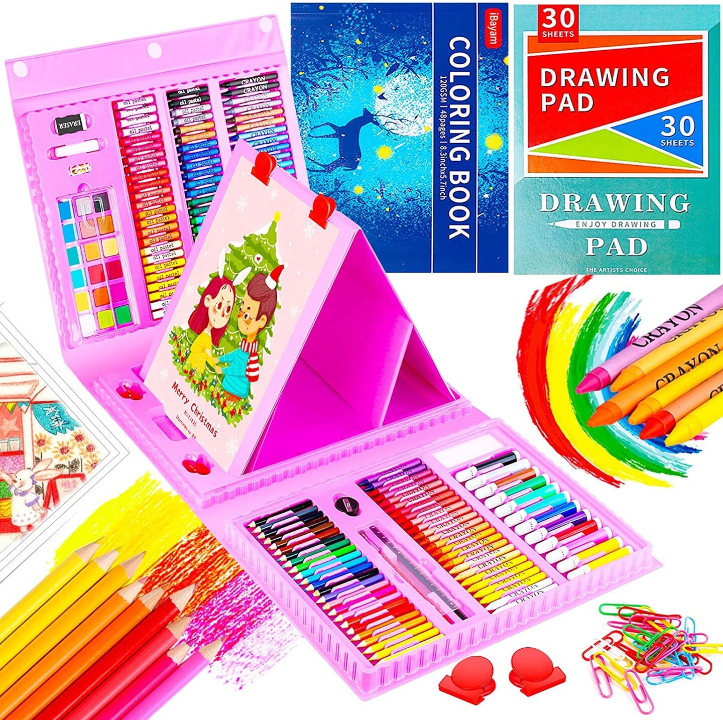 Arts and Crafts Supplies Drawing Kits with Trifold Easel, Sketch Pad,  Coloring Book, Pastels, Crayons, Pencils for Kids, Gifts for Teen Girls  Boys