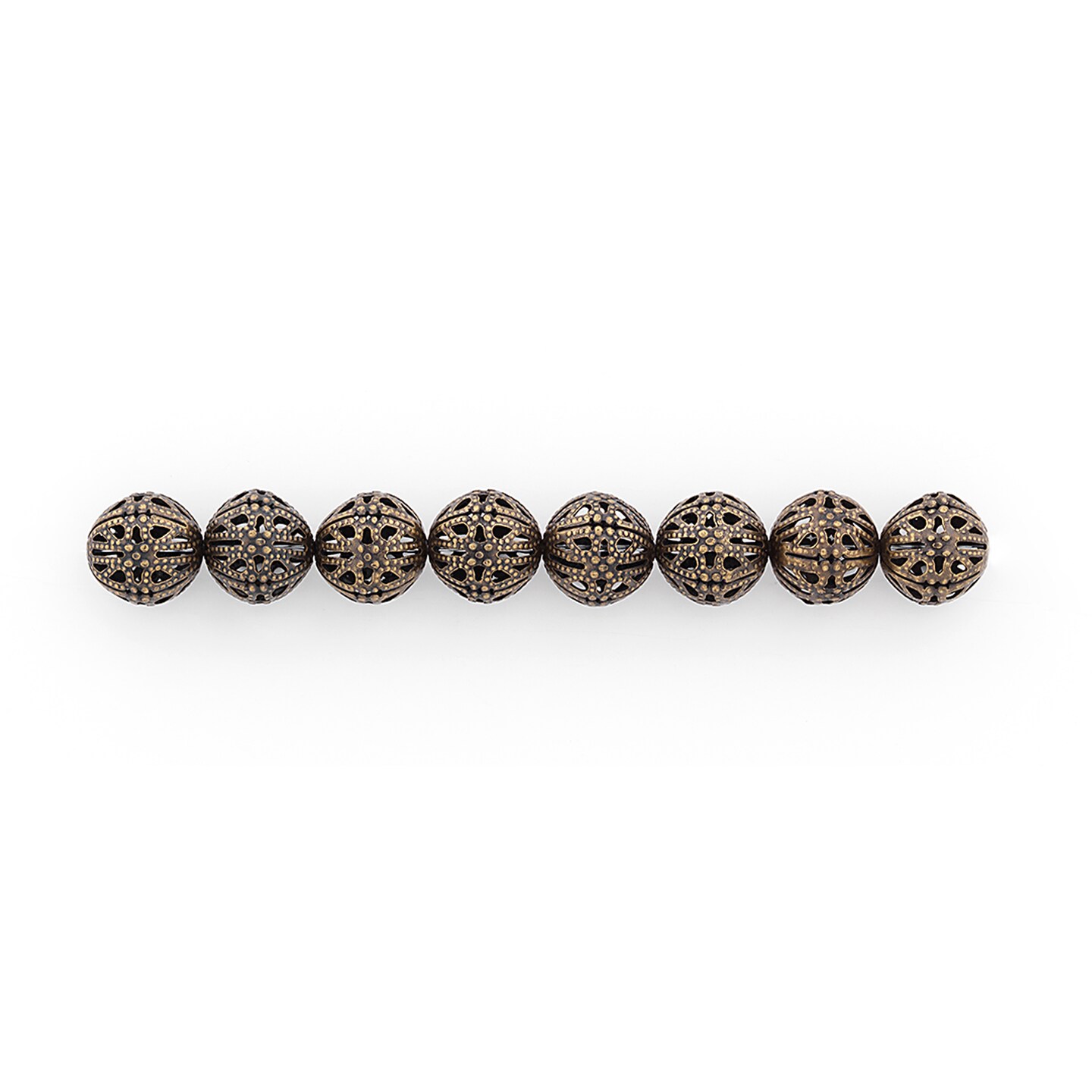 Filigree Metal 14mm Roubd Beads Pack of 8 - Antique Bronze
