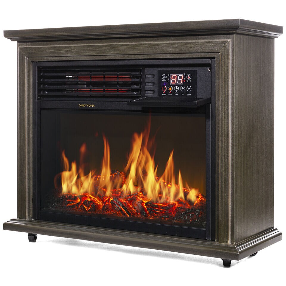 1500W Infrared Free Standing Electric Fireplace w/ Remote &#x26; Timer.