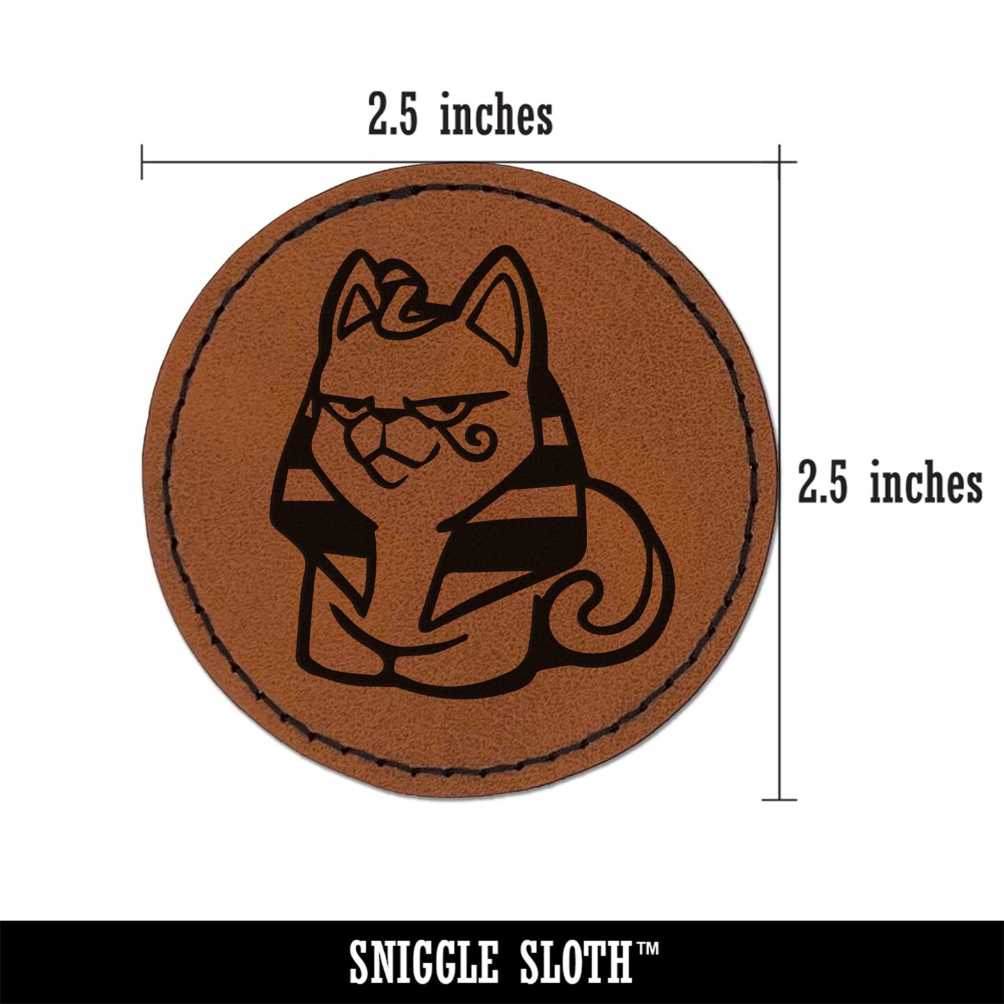 Egyptian Sphinx Cat Loaf Round Iron-On Engraved Faux Leather Patch Applique - 2.5&#x22;