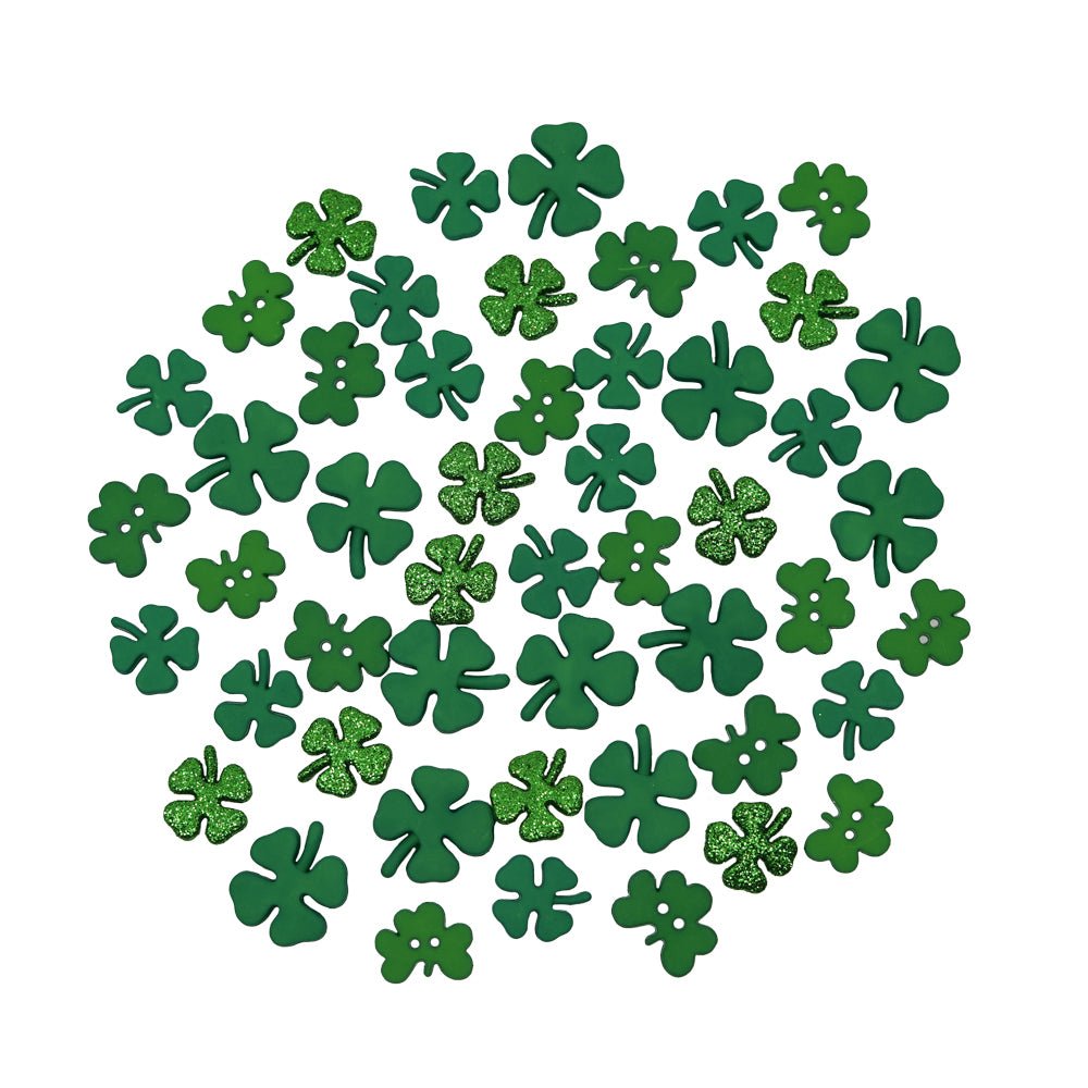 Buttons Galore Shamrock Button Assortment – 50 St. Patrick’s Day Novelty Buttons for Sewing & Crafts – Assorted Green Shamrock Designs