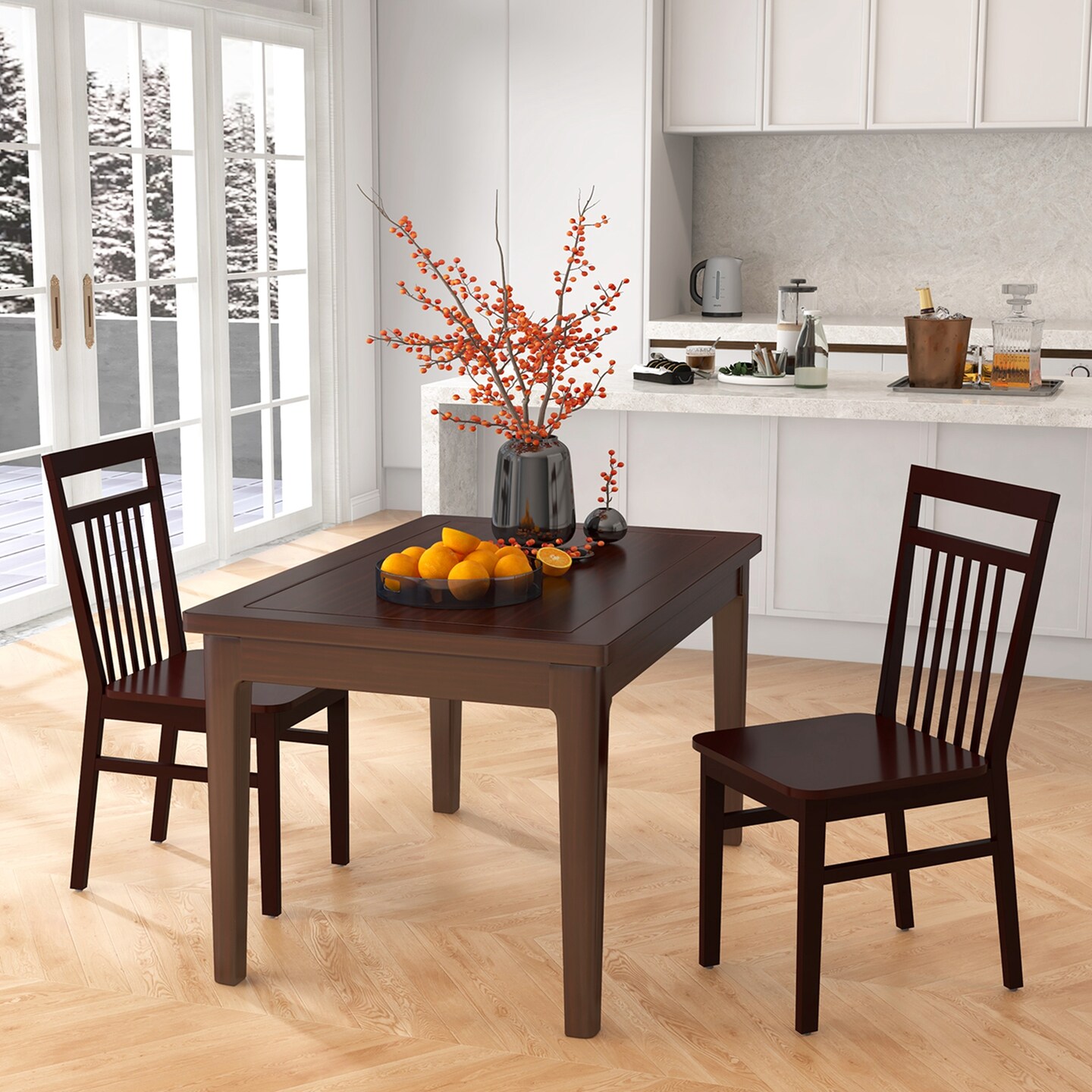 Costway Farmhouse Dining Chair Set of 2/4 Armless Wooden Chair with Slanted High Backrest