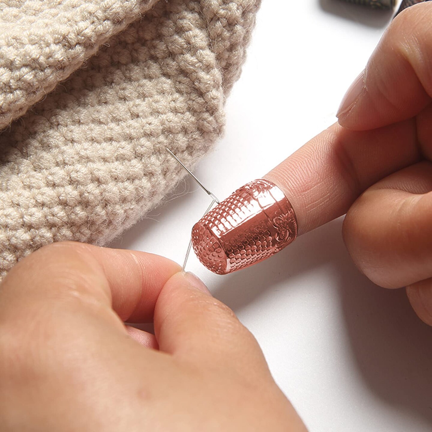 11 Piece Sewing Thimble Finger Protectors, Adjustable Metal Copper Finger Thimble Silicone Leather Thimble Finger Tips Finger Shield Ring Fingertip Quilting Sewing Supplies for Embroidery Needlework(B)