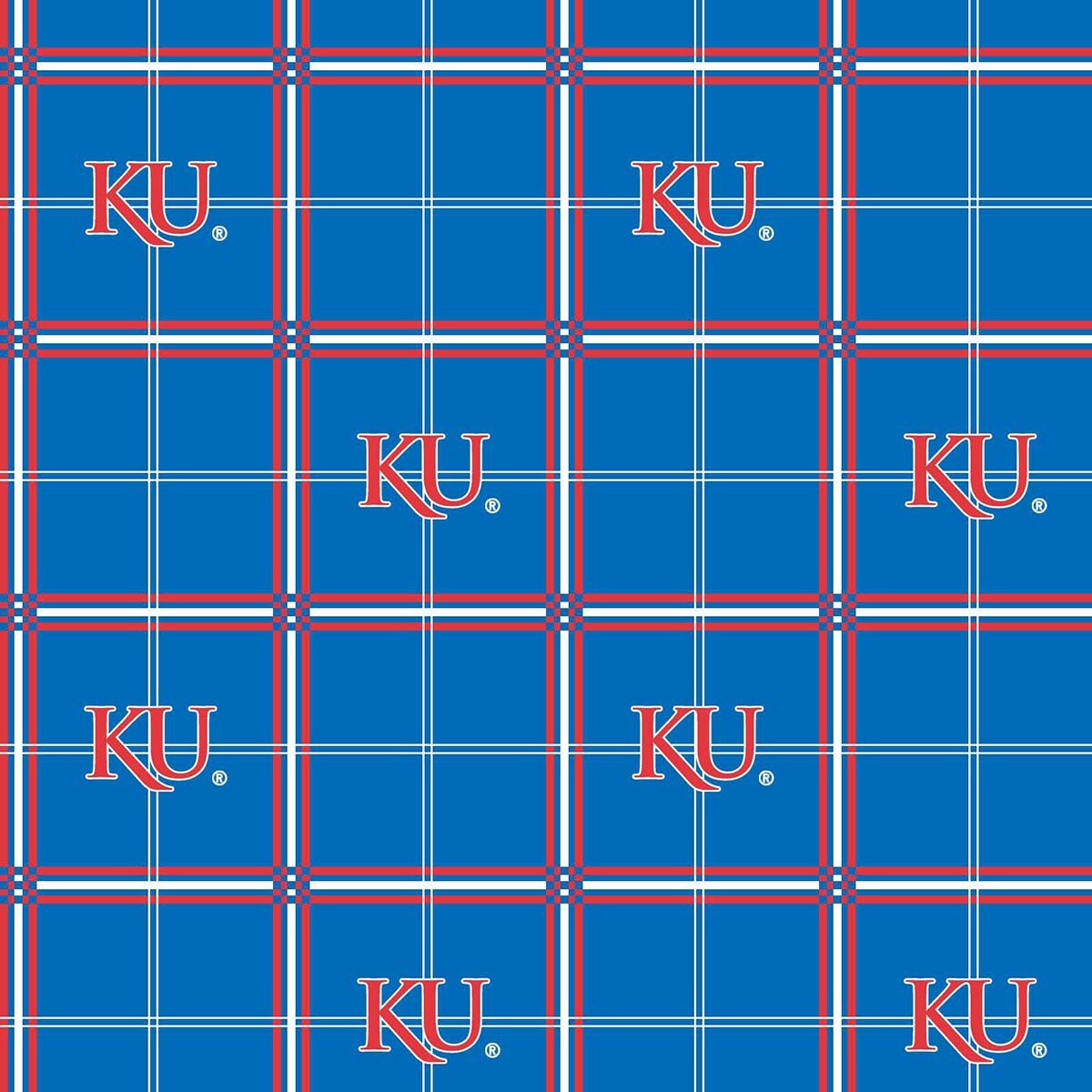Sykel Enterprises-University of Kansas Flannel Fabric-Kansas Jayhawks Plaid Cotton Flannel Fabric
