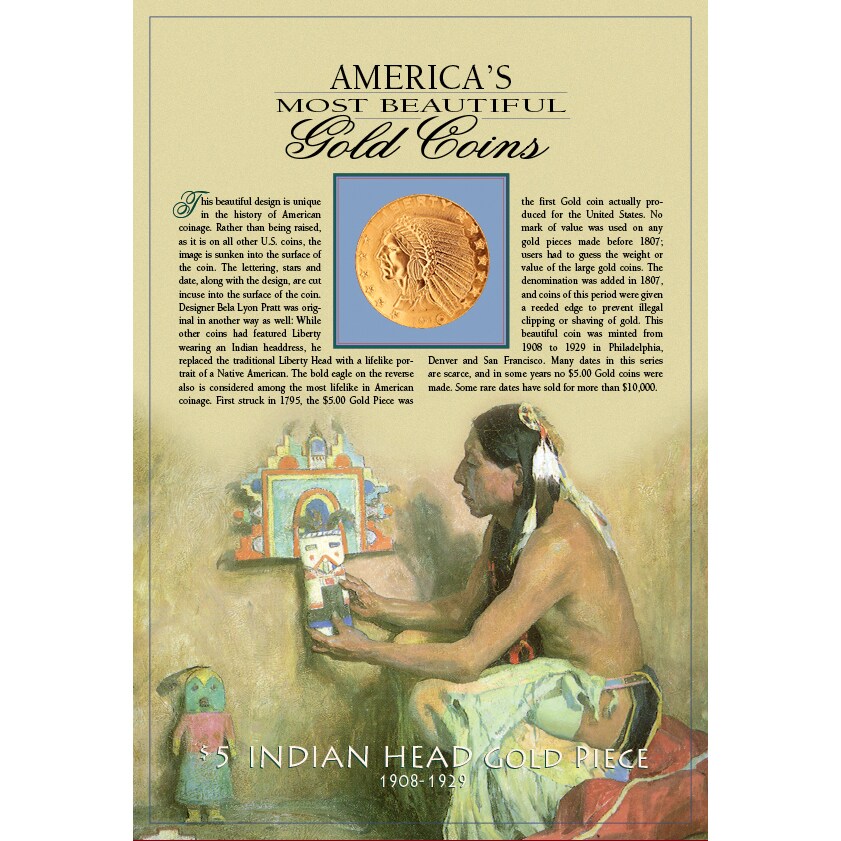 Tribute to America&#x27;s Most Beautiful Coins - $5 Indian Head Gold Piece 1908-1929 Replica Coin