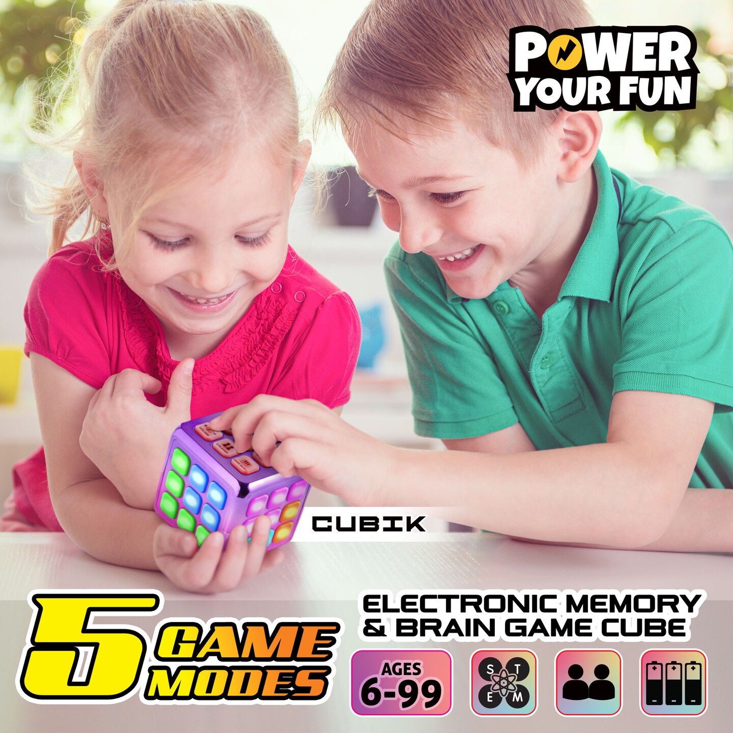 Power Your Fun Cubik LED Flashing Cube Memory Game - Metallic Pink/Purple