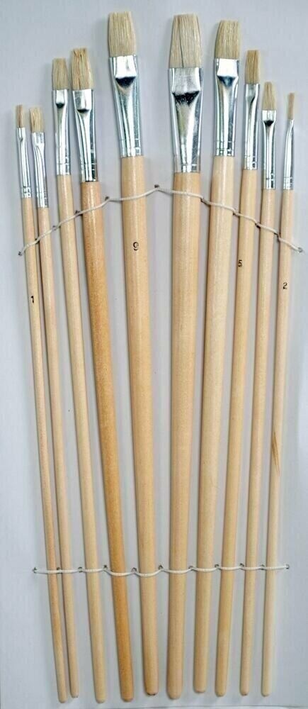 10-Piece Wood Handle Paintbrush + Palette Combo Set with Paint Tray