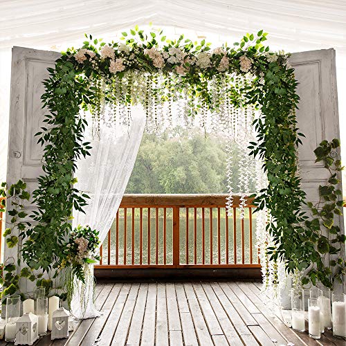 Fake Greenery Garlands Artificial Silver Dollar Eucalyptus Garland in Grey Green and Willow Twigs Garland Intertwined Together for Rustic Wedding Arch Swag Doorways Table Runner Decoration