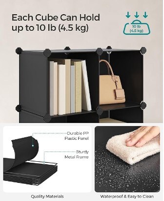 Cube Storage with Door, Black and White, Set of 12 Plastic Cubes, Closet Storage Shelves, DIY Plastic Closet Cabinet, Modular Bookcase, Shelving with Doors for Bedroom, Living Room