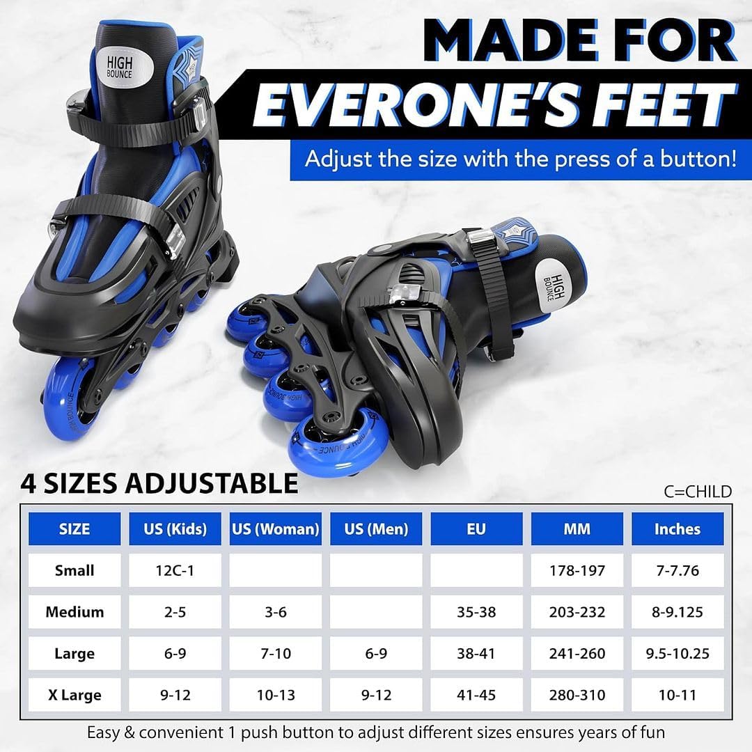 High Bounce Inline Skates for Girls and Boys, Roller Skates with Gel Wheels Adjustable Sizing for Adults and Kids, Inline Skates for Adult Female, Male, Lightweight Roller Skates