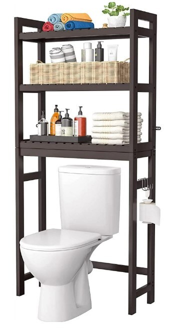 Bamboo 3-Tier Over-The-Toilet Space Saver Organizer Rack Stable Freestanding Over The Toilet Storage Bathroom Restroom Laundry Above Toilet Stand
