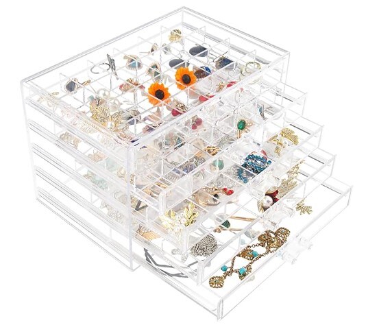 Acrylic Jewelry Holder Clear Jewelry Storage with 5 Drawers for Women, Girls, and Men