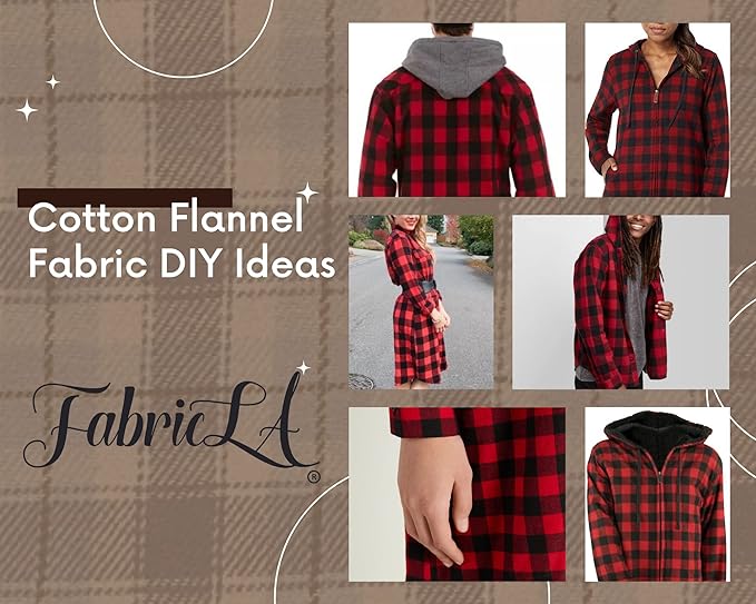 FabricLA 100% Cotton Flannel Fabric - 58/60&#x22; Inches (150 CM) - Cotton Tartan Flannel Fabric - Use as Blanket, PJ, Shirt, Cloth Flannel Craft Fabric - Red &#x26; Black, 10 Continuous Yard