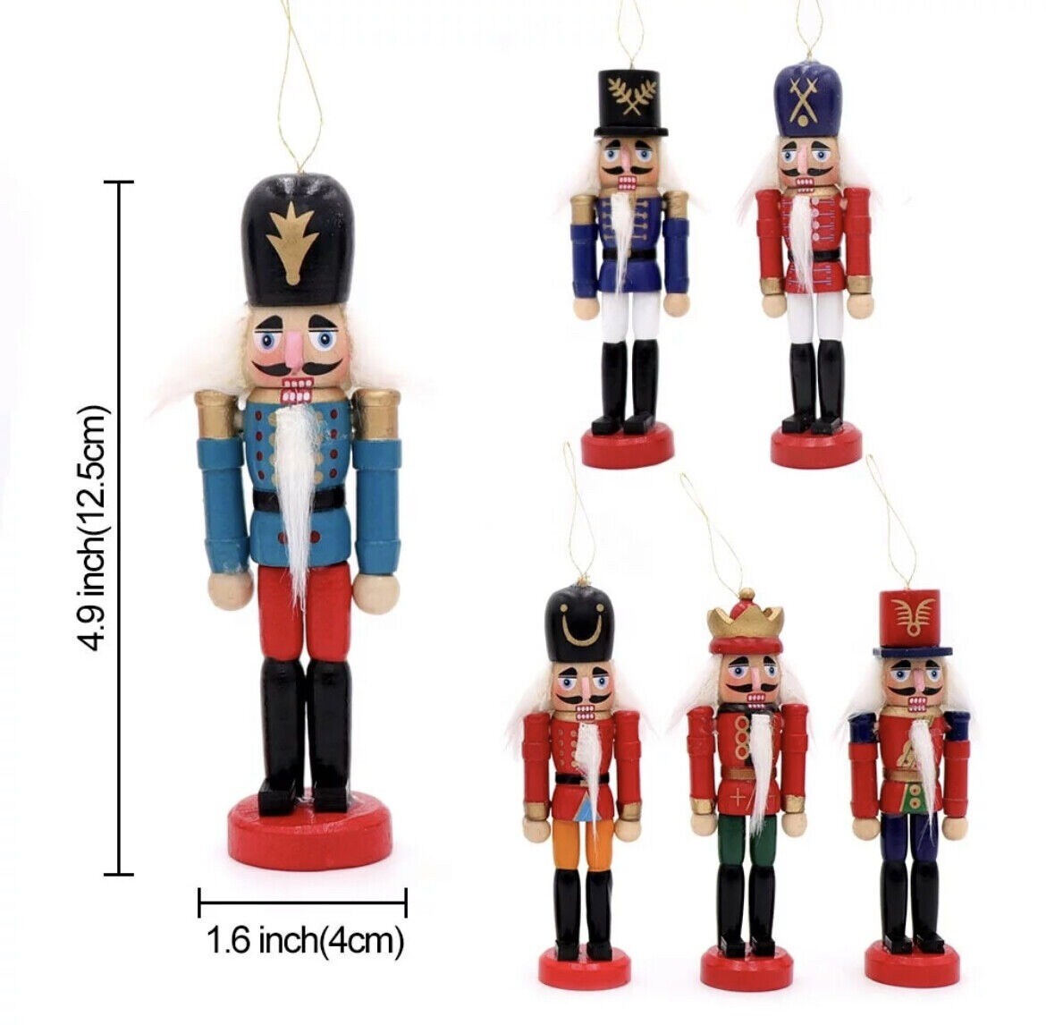 6pcs 12cm Wooden Nutcracker Soldier Christmas Tree Ornaments