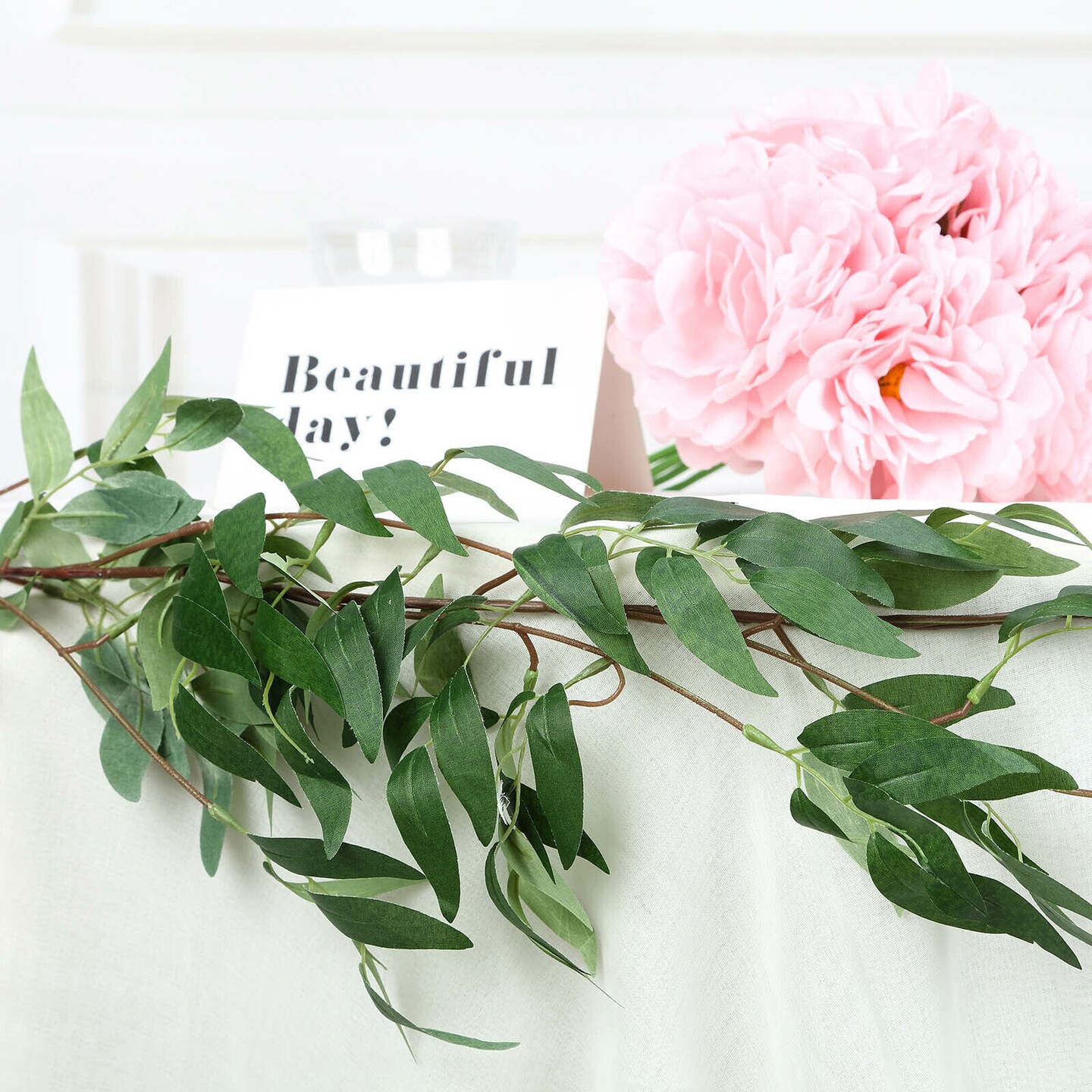 Artificial Hanging Willow Leaf Garland Willow Leaves Vines Twigs String Fake Hanging Willow Greenery Garland for Wedding Arch Decor, Table, Party, Home Wall Decor Wreath Decor