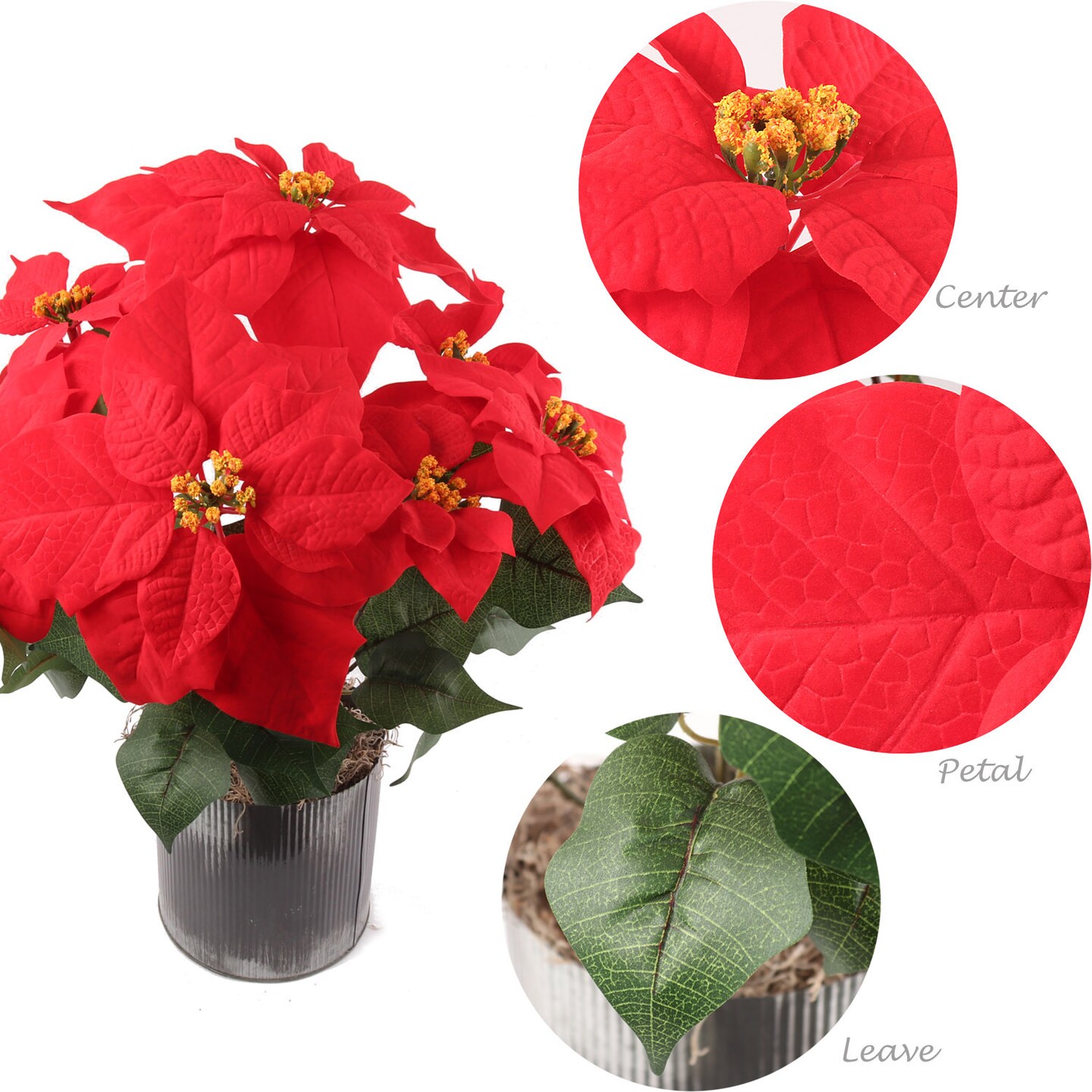 Red Velvet Poinsettia Bush with 7 Lifelike Silk Blooms | 20-Inch | Indoor/Outdoor Use | Festive Holiday Decor | Christmas Bushes | Home &#x26; Office Decor (Set of 2) - 2024 Christmas Collection, Floral Home by Artificial Flowers