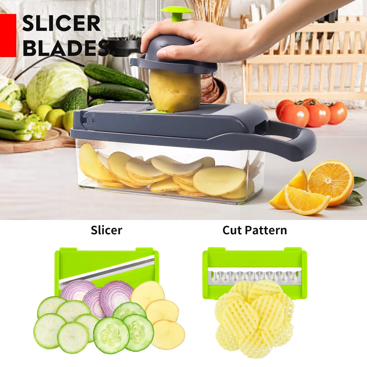 Vegetable Chopper, Pro Onion Chopper, Multifunctional 13 in 1 Food Chopper, Kitchen Vegetable Slicer Dicer Cutter,Veggie Chopper With 8 Blades,Carrot and Garlic Chopper With Container (Gray)