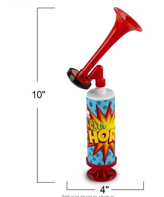 Mini Air Horn Pump, Set of 3, 10&#x22; Noisemakers for Sporting Events, Parties, and Celebrations, as well as Fun Birthday Party Favors and Goodie Bag Fillers for Kids and Adults