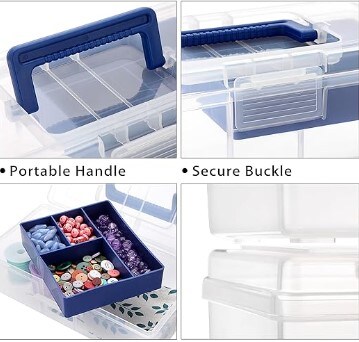 Clear Multipurpose Stationery Storage Box with Handle Plastic Storage Box with Removable Tray (Blue) Handy Sewing Box Art Craft Supply Organizer Home Utility Box