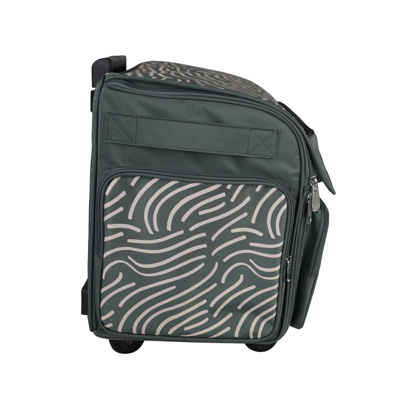 XL 4 Wheel Collapsible Deluxe Rolling Sewing Machine Storage Case, Grey &#x26; White