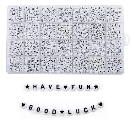 1450pcs White Alphabet Beads, Star Beads, and Heart Beads 7x4mm