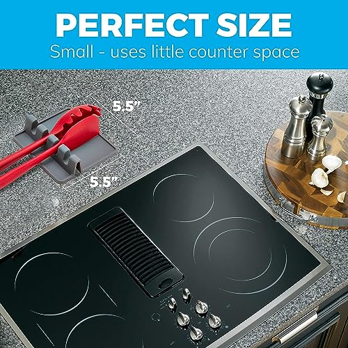 Grey Silicone Spoon Rest for Stove Top with Drip Pad (1 Pack) - Heat-Resistant, BPA-Free Utensil Rest &#x26; Spoon Holder for Kitchen Counter - Grill Utensil Holder for Spatulas, Tongs, and kitchenware