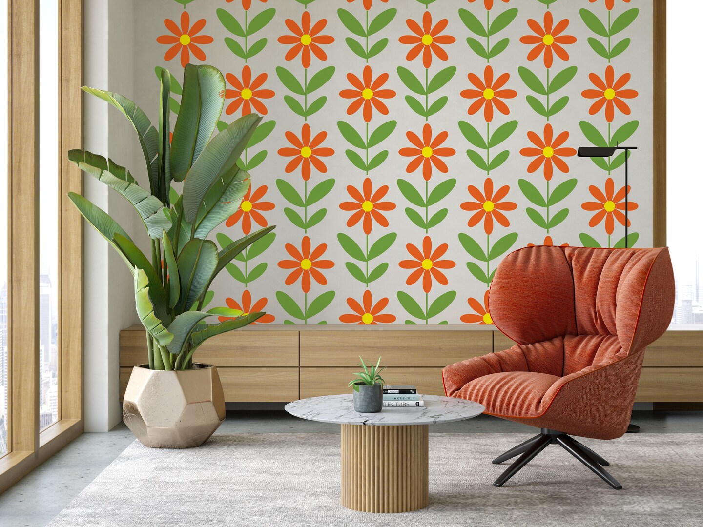 Retro Daisy Flower Wall Decals, Mid Century Floral Decal
