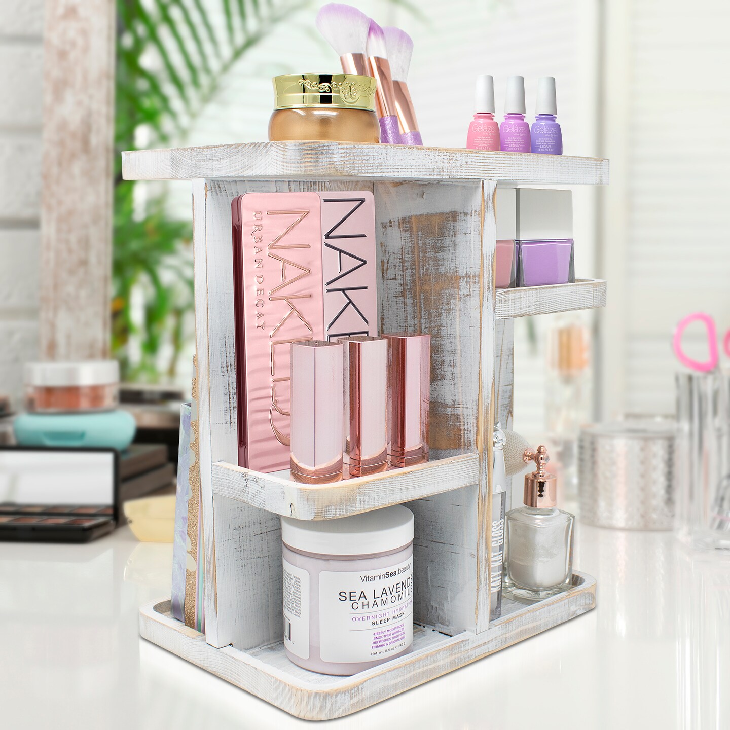 Sorbus 360° Bamboo Rotating Makeup Organizer - Multi-Function Storage Carousel stores Cosmetics, Skin Care, and more - Stylish and functional